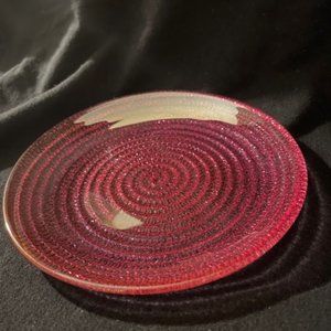 Rose pink 5 inch glass candle plate.  Iridescent, swirled/textured bottom NWT